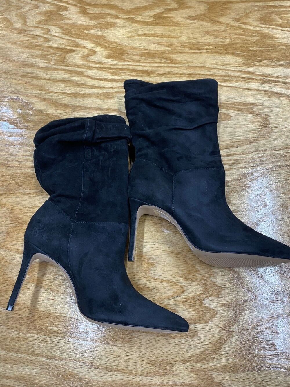 Schutz Ashlee Slouch Booties Women's 7 B Black Suede Pull-On Pointed Toe S67